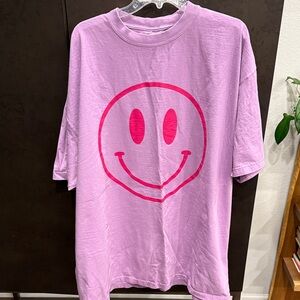 Dressed in LALA Oversized Lavender Tee with Pink Smiley